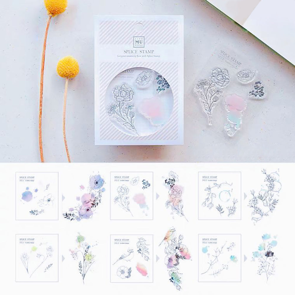 YT-MU Creative DIY transparent crystal collage, silicone PVC seal, handbag, decorative seal, match your own color, soft and delicate, retro flower and plant set