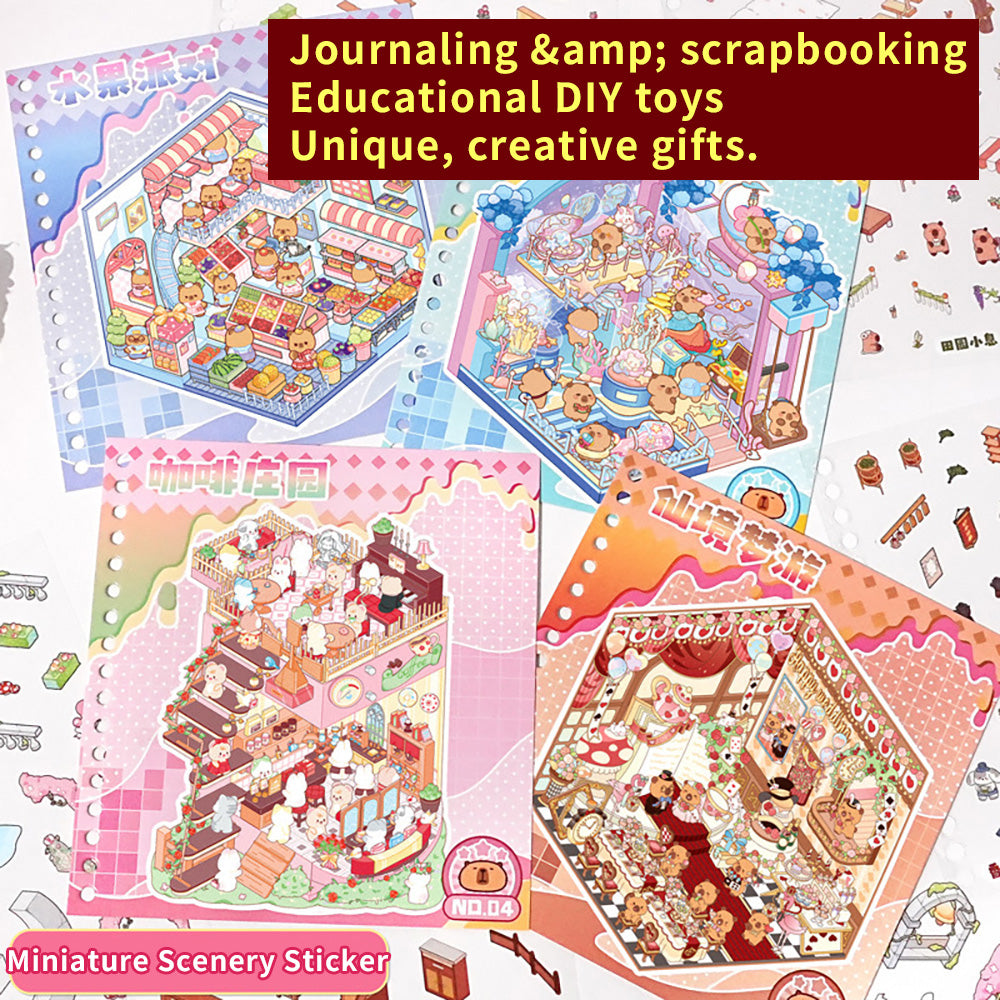 Miniature Scenery Sticker Book – Capybara DIY 3D Paper Craft Kit