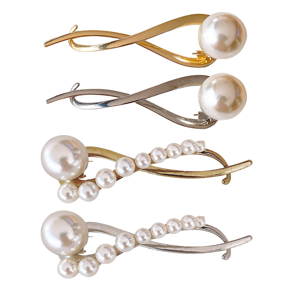 Simple temperament pearl hairpin, headwear, hairpin, clip, duckbill clip, jewelry, hair accessories, pearl, soft curve, gold, silver, texture