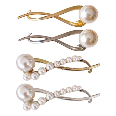 Simple temperament pearl hairpin, headwear, hairpin, clip, duckbill clip, jewelry, hair accessories, pearl, soft curve, gold, silver, texture