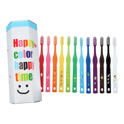 Japan direct delivery children's toothbrush set 12 colors HAPPY COLOR children suitable for children ultra-fine soft bristle brush head multiple colors teeth cleaning toothbrush gift box