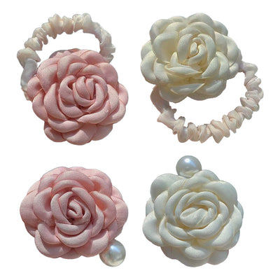 Camellia hair accessories, hair ties, pearl hair clips, clips, shark clips, hair arrangement, hair decoration, pink white, delicate temperament, soft colors, flower shape