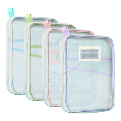 A4 double-layer mesh bag, nylon, blue, green, pink, purple, simple and elegant, easy to access, office, school, student, textbook carrying, document carrying