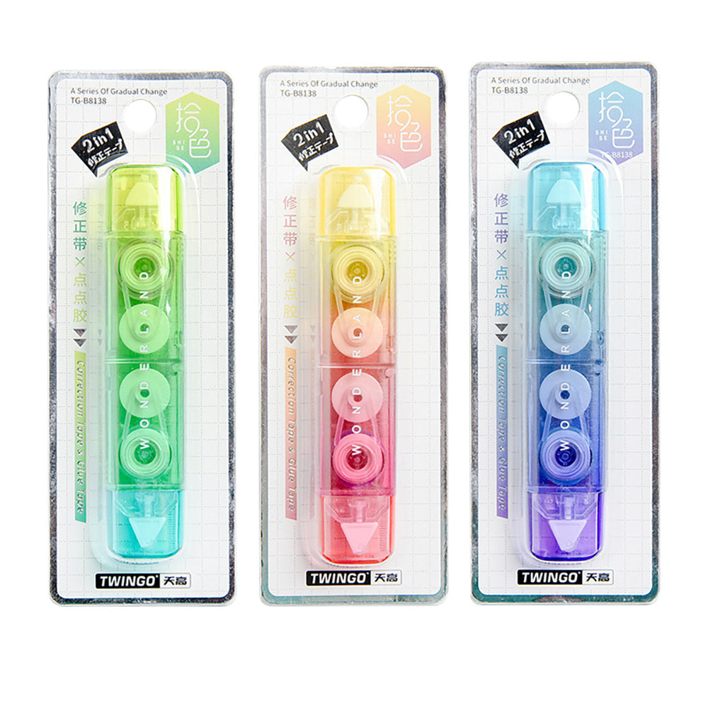 2-in-1 Gradient Color Correction Tape, Super Beautiful Gradient, Dot Dot Glue, Instant Tape, Yellow-Green Gradient, Yellow-Red Gradient, Blue-Purple Gradient, Student, Office, Texture, Translucent, Dreamy