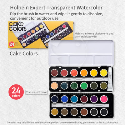 Holbein Expert Transparent Watercolor Cake Color 24 Colors Watercolor Box Transparent Color Convenient for Outdoor Use Artist Professional Fine Art Good Lightfastness