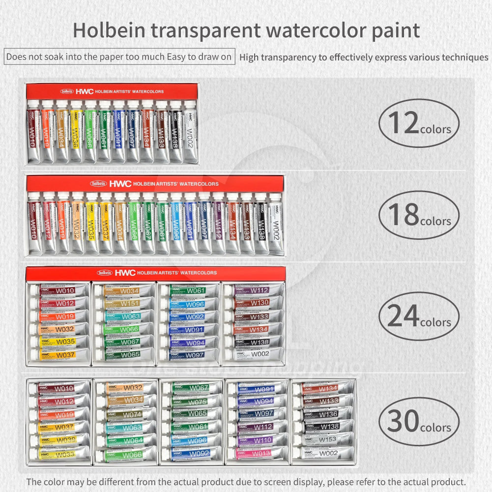 Holbein Transparent Watercolor Paint 15ml Lightfast Not Easy to Fade High Transparency Professional Grade Artist Fine Art