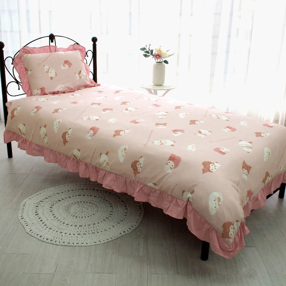 Sanrio Sanrio ruffled duvet cover 3-piece set Kuromi My Melody Cinnamoroll bed cover bed cover warm and cute room decoration bedroom