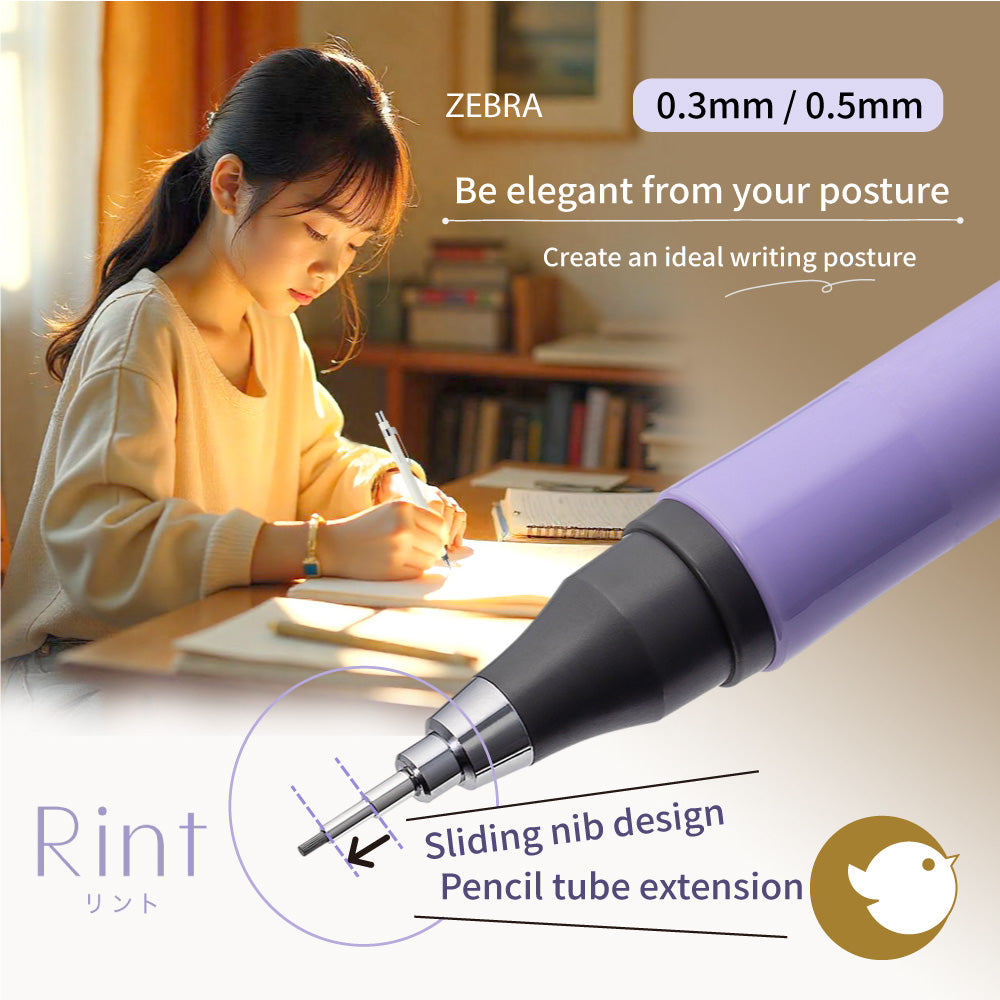 ZEBRA Rint Automatic Mechanical Pencil P-MA130 – 0.5mm / 0.3mm Long Tip for Clear View, Writing Posture Training for Students