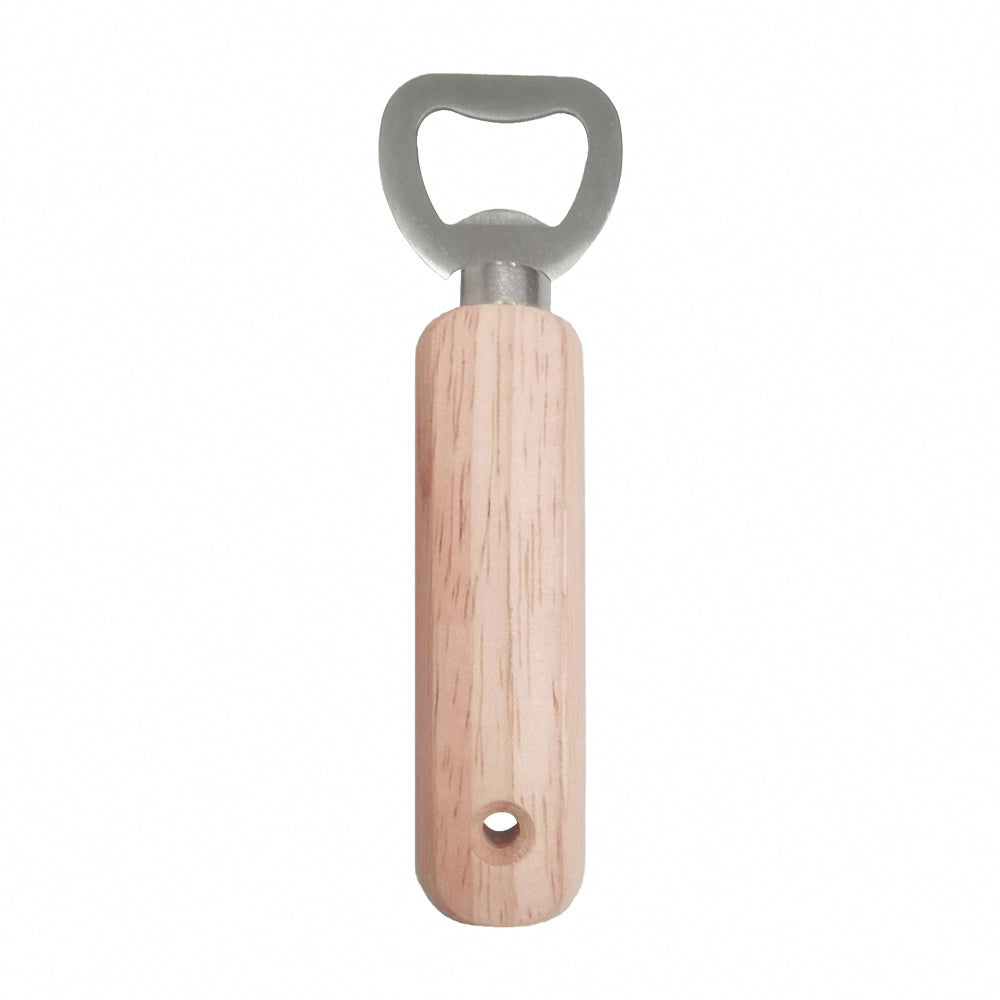 Ins style beer bottle opener, wooden handle, straight handle with hole, lightweight, comfortable and easy to hold, easy to use, natural, simple texture, open Coke glass bottle, stainless steel