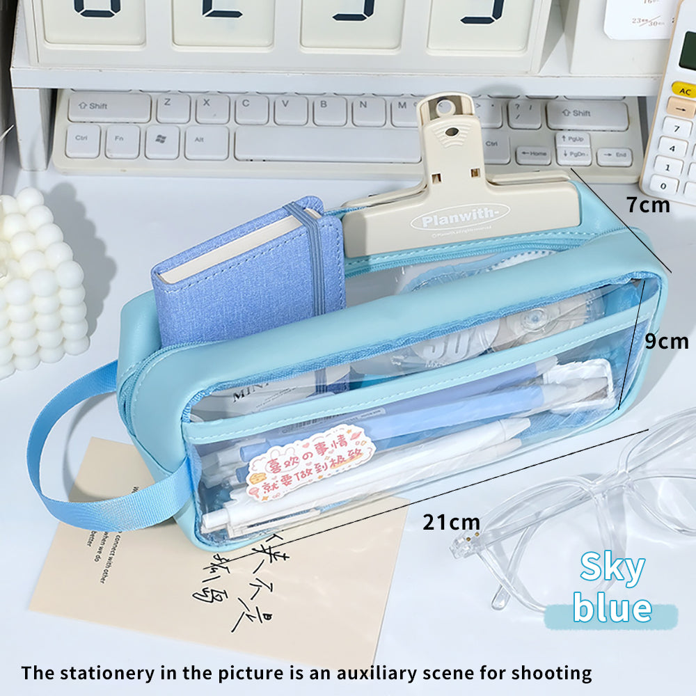 Korean ins large-capacity prism pencil case with simple separation, orderly, convenient and easy to carry, soft and girly blue pink prism pencil case