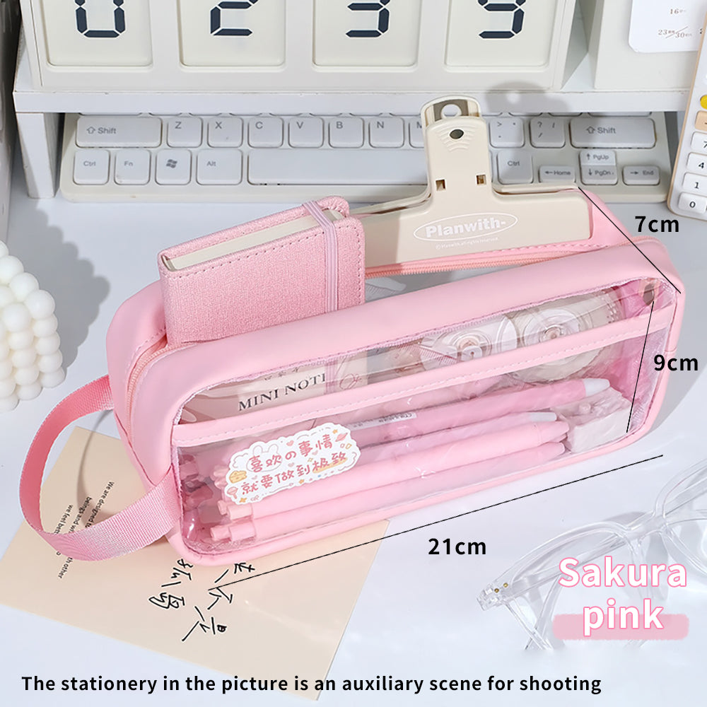 Korean ins large-capacity prism pencil case with simple separation, orderly, convenient and easy to carry, soft and girly blue pink prism pencil case