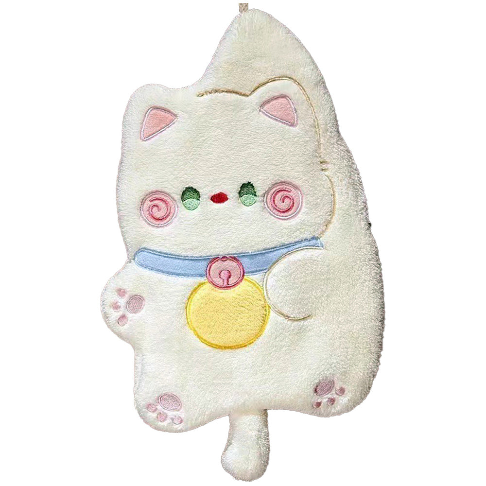 Coral Velvet Lucky Cat Hanging Hand Towel Soft Cute Super Absorbent Quick Drying Hand Towel Cat Shape No Shedding Kitchen Bathroom Hanging Design Good for Home