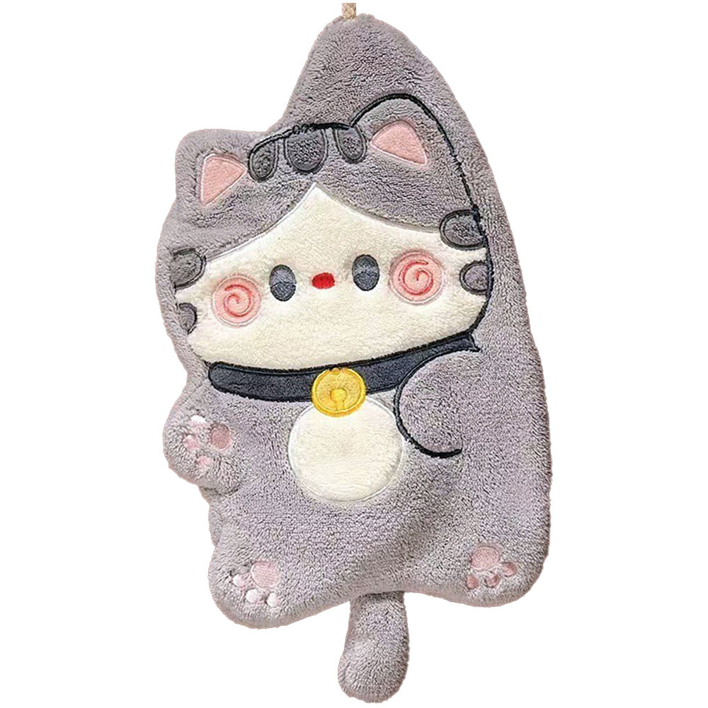 Coral Velvet Lucky Cat Hanging Hand Towel Soft Cute Super Absorbent Quick Drying Hand Towel Cat Shape No Shedding Kitchen Bathroom Hanging Design Good for Home