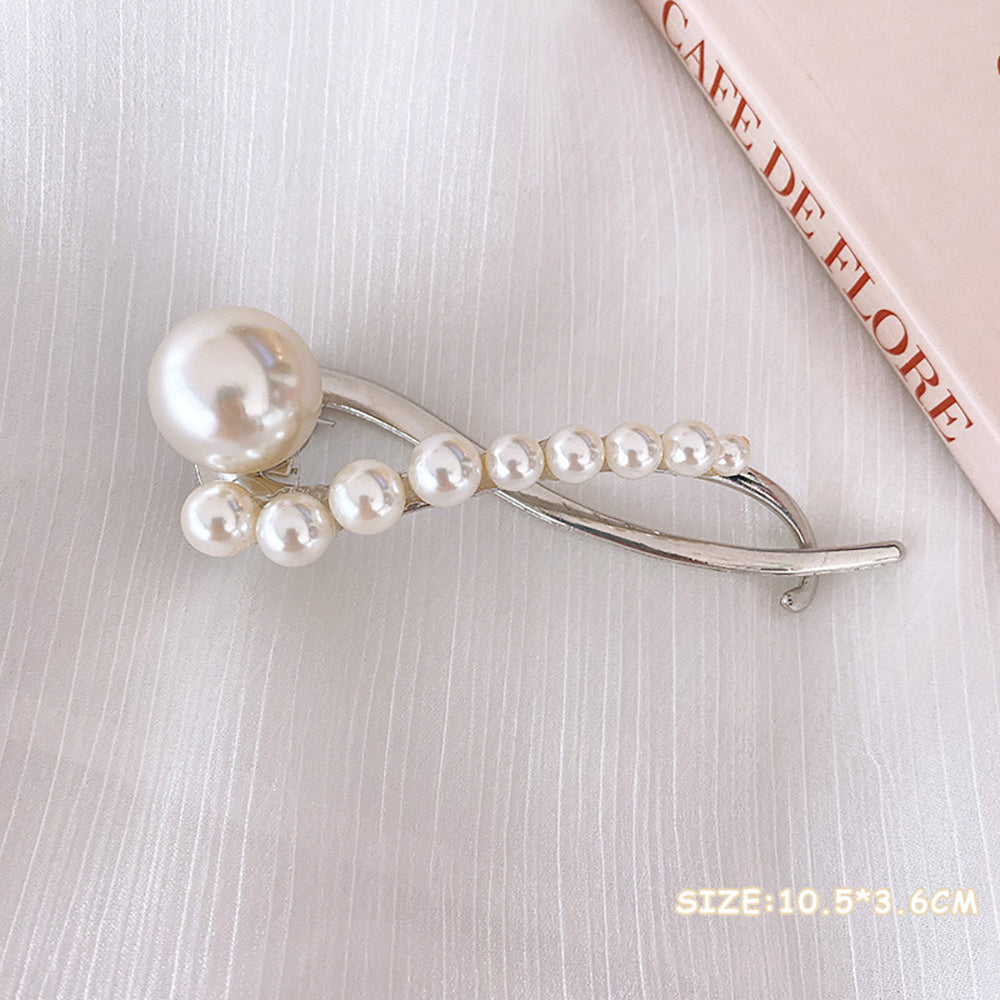 Simple temperament pearl hairpin, headwear, hairpin, clip, duckbill clip, jewelry, hair accessories, pearl, soft curve, gold, silver, texture