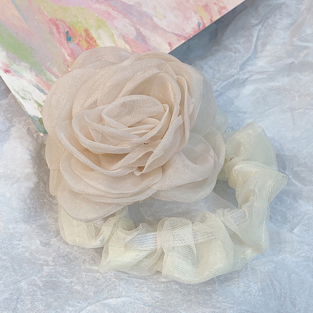 Lace Hair Tie, Hair Tie, Temperament, Gauze, Ribbon, Flowers, Broken Flowers, Hair Tie, Korean Style, High Elasticity, Ball Hair, Internet Celebrity, Camellia Style