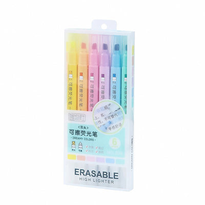 Erasable fluorescent pen, notebook pen, 6 color set, student, office, note, notebook, clean erase, eraser pen, friction pen, magic eraser pen, soft color, easy to erase and draw