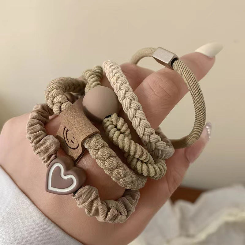 Autumn and winter hair ties, high elasticity hair ties, 5-piece set, 10-piece set, various styles, Korean style, Korean style, simple, cute, easy to match, camel, warm brown, hair accessories