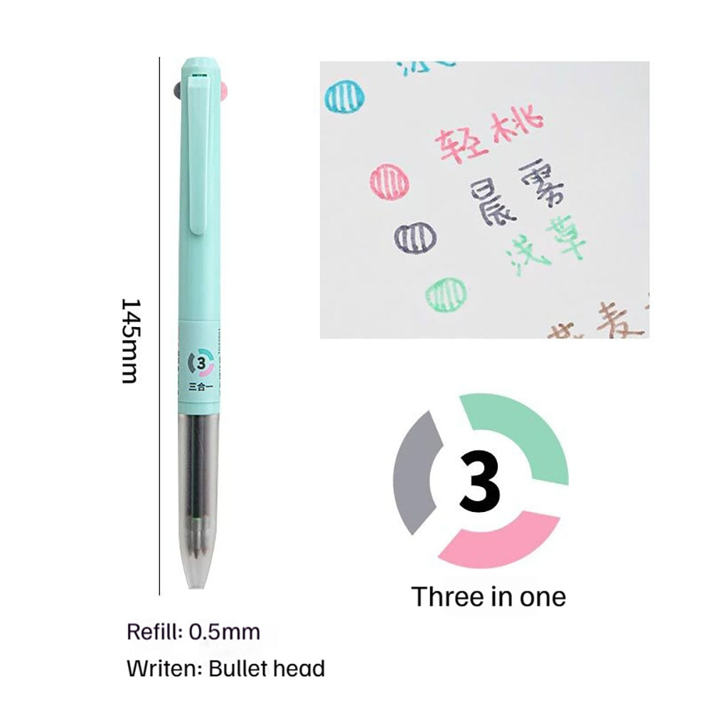 三合一茶系列點擊中性筆0.5mm彩色筆記本筆多色柔和奶油色低飽和度重點註釋學習辦公室書寫工具