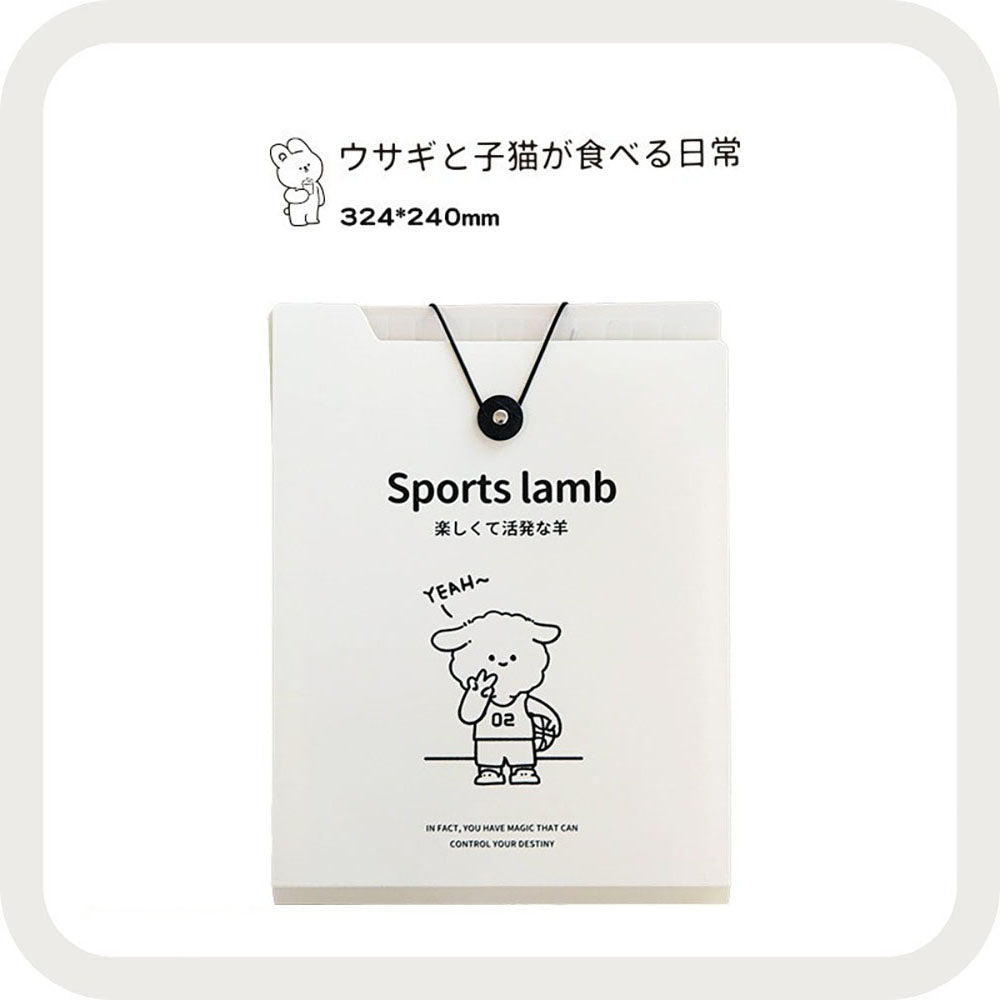 日本手繪卡通A4風琴包大容量8格小羊兔子貓文件夾文件收納免費標籤貼整理分類學習召開會議資料整理