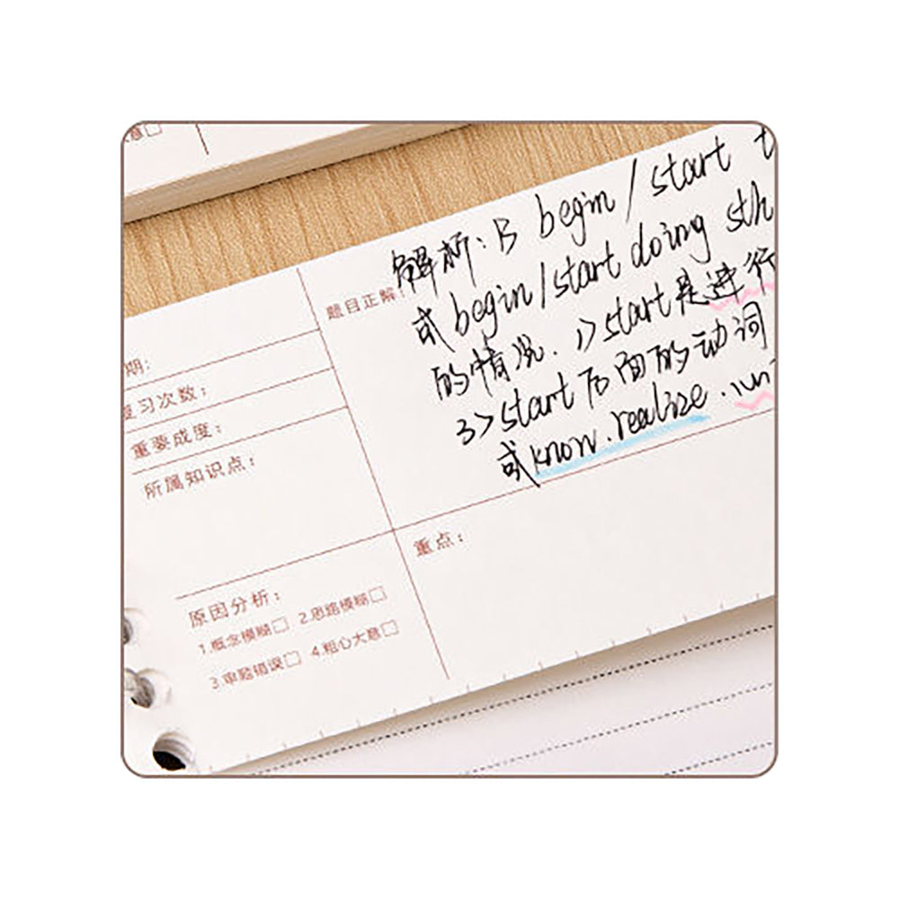 Loose-leaf note pad, loose-leaf paper, removable loose-leaf refills, schedule, wrong questions, loose-leaf paper, rounded corners, protects fingers, paper does not bleed ink, easy to use, can be disassembled and replenished.