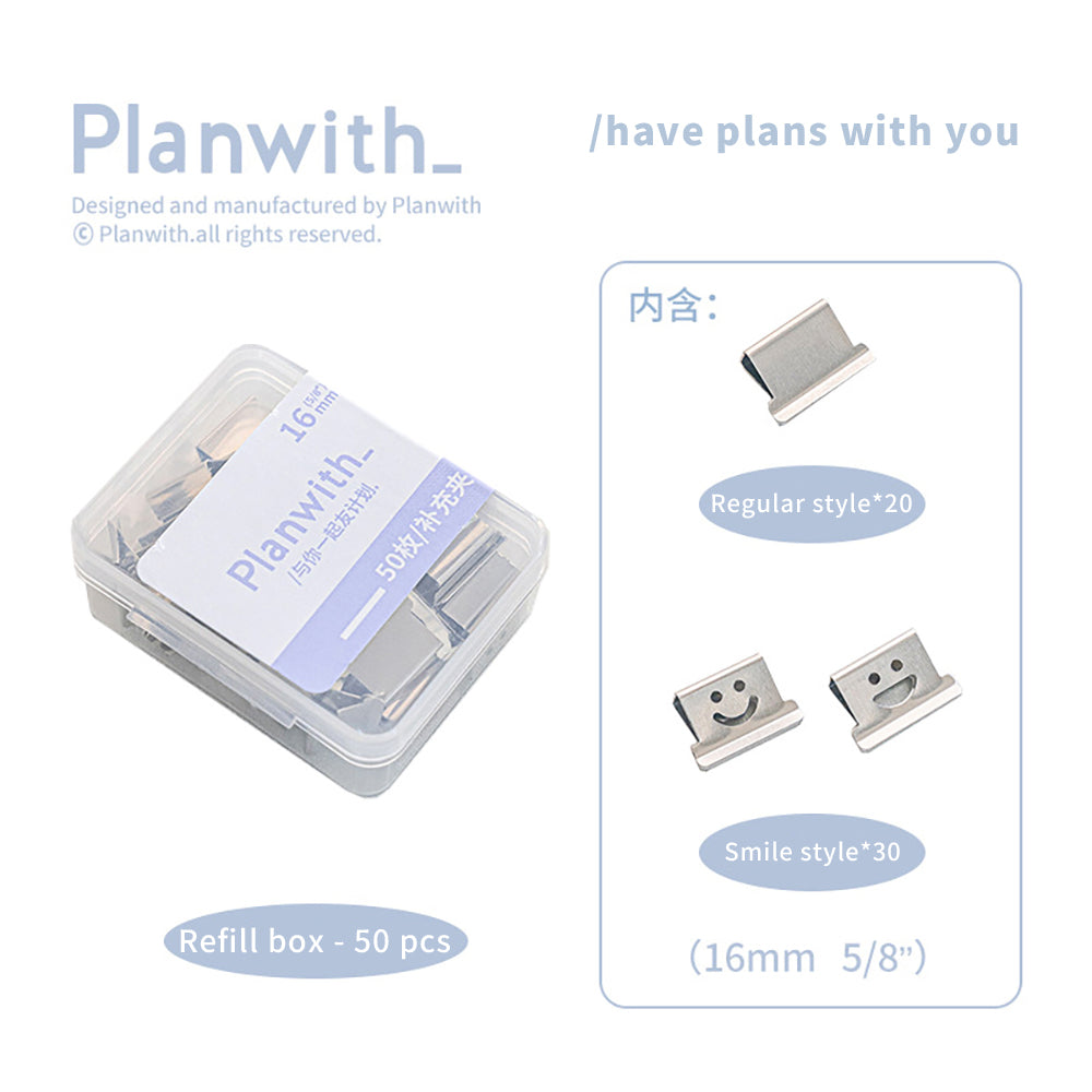 PlanWith Push Series Clip Pusher Fresh and Portable Paper Binding Organizing Push Clip and Clip Pusher Set Smiling Metal Small Clip