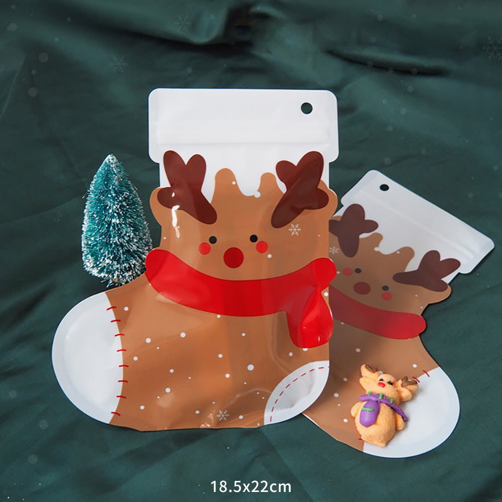 Cute portable snack gift bag with various styles: reindeer, elk, ice crystal, Merry Christmas, Santa Claus, snowman, socks, handbag, bear, rabbit, packaging