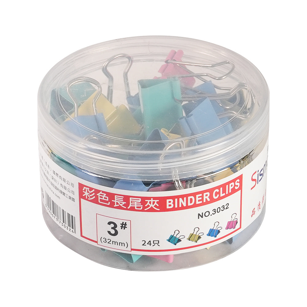 Colored binder clips, boxed, 24 pieces, 32mm, easy to clip, school, office, file organization, integration, candy jar, plastic tube, convenient storage, high strength clamping force