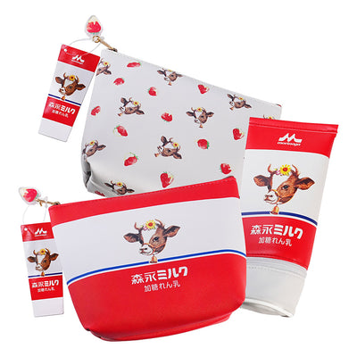 Sakamoto Morinaga milk co-branded series, boat-shaped pencil case, strawberry, condensed milk, 2 styles in total, travel storage bag, cosmetic bag, daily necessities