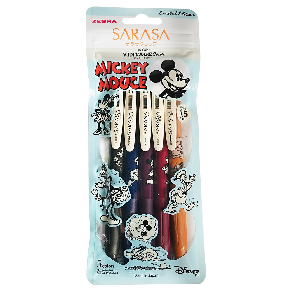 Zebra Sarasa 0.5mm Limited Disney Retro Color Gel Pen 5 Color Set Single Input Japanese Stationery Mickey and Minnie