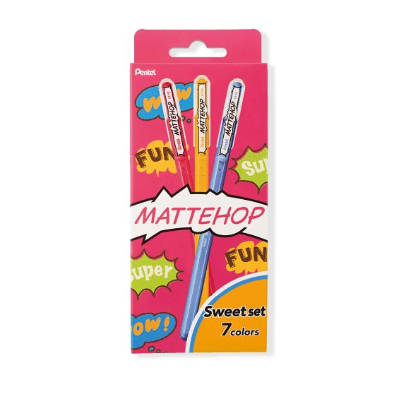 Pentel Mattehop colorful high-color pens, sweet colors, 1.0mm, 7-pack, matte color, deep and vivid, pocket card, photo