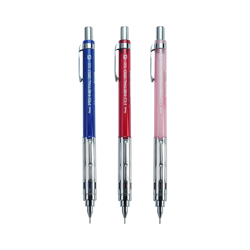 PENTEL PG-METAL350 0.5mm Drawing Mechanical Pencil Dark Blue Transparent Red Transparent Pink Student Stationery Business Stationery