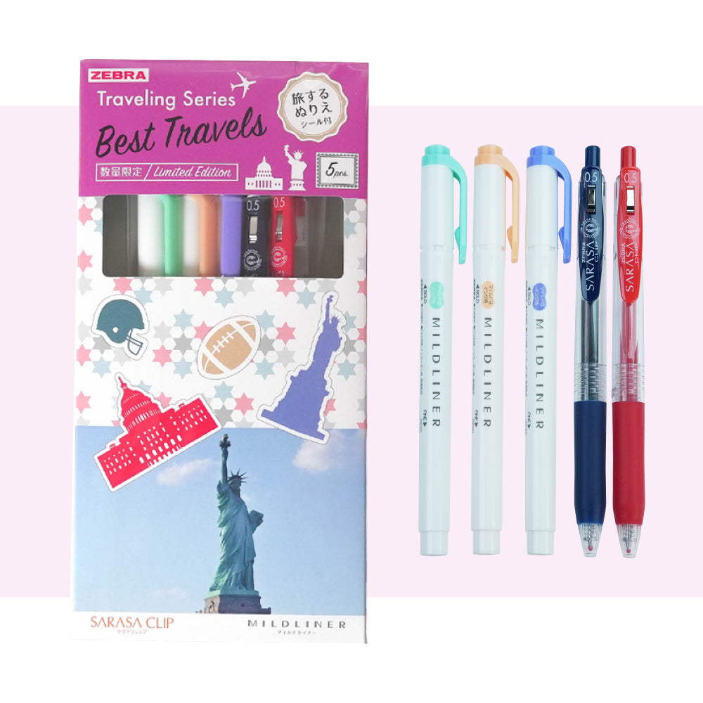 Zebra Sarasa Mildliner Light Pen + Ballpoint Pen Limited Travel Set de 5 colores