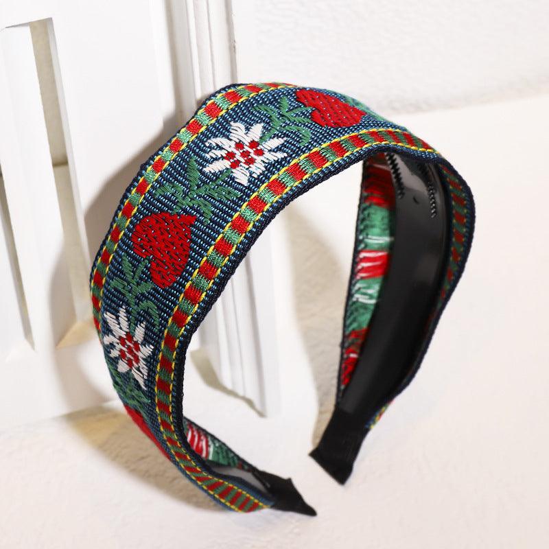 Bohemian style retro ethnic embroidery toothed non-slip headband 6 pattern shapes resort style wide hairdressing style popular items - CHL-STORE 