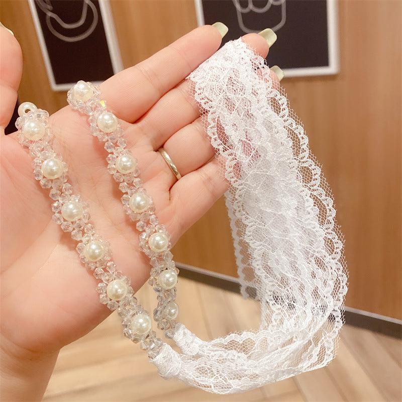 CHL-STORE Versatile Hair Accessories for Styling and Dressing Crystal Pearl Lace Ribbon