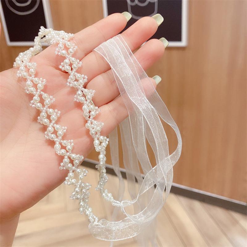 Pearl Beaded Chain Ribbon for DIY Wedding Beige 