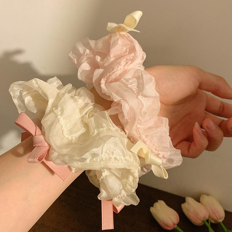 Cream Sweetheart Ballet Style Ribbon Ribbon Mori Large Intestine Ring Rubber Band Hair Band Styling Hair Accessories Beige / Pink - CHL-STORE 