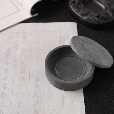 Ink Sea Rib Round Inkstone with Cover-4 Inch Simple Plain Surface Calligraphy Ink Grinding Ink Painting Easy to Carry NP-090058 - CHL-STORE 