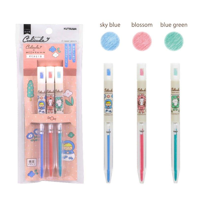 KUTSUWA x MIZUTAMA rotating color pencil cute illustration three-color set