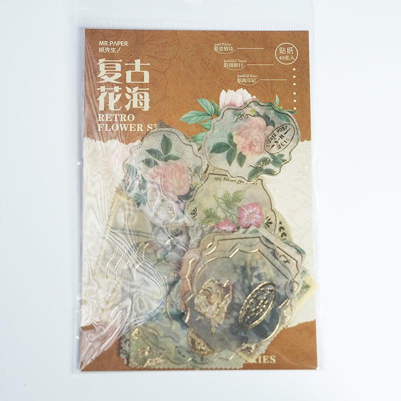 Mr. Paper 100Pcs/Bag Aesthetic Flower Stickers Literature Vintage Botanical  Hand Account Material Decorative Stationery Stickers
