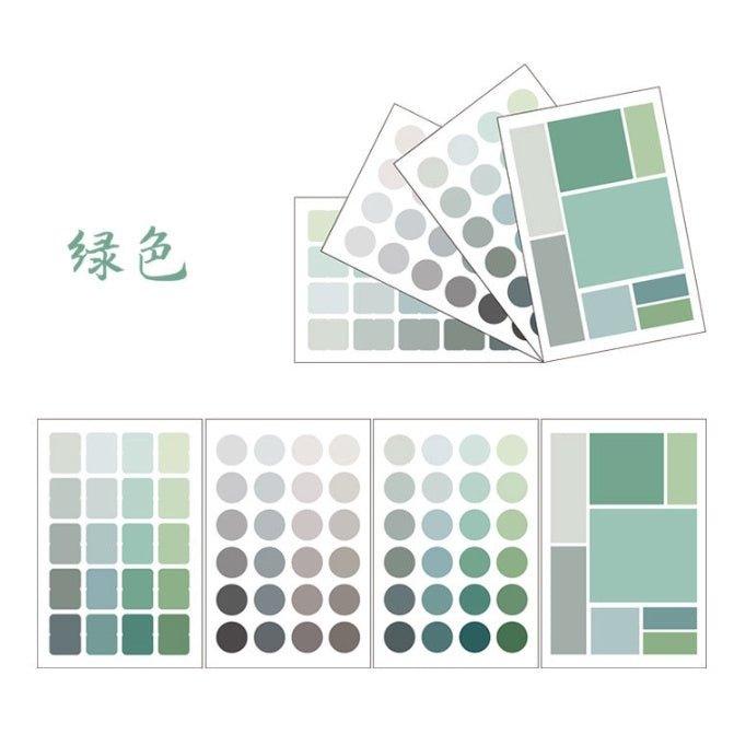 मल्टीफंक्शनल कलर लेबल स्टिकर जापानी और कोरियाई हैंडबुक कलर लेबल स्टिकर सजावटी स्टिकर राउंड स्क्वायर मार्कर इंडेक्स स्टिकर मटेरियल स्टिकर सेट