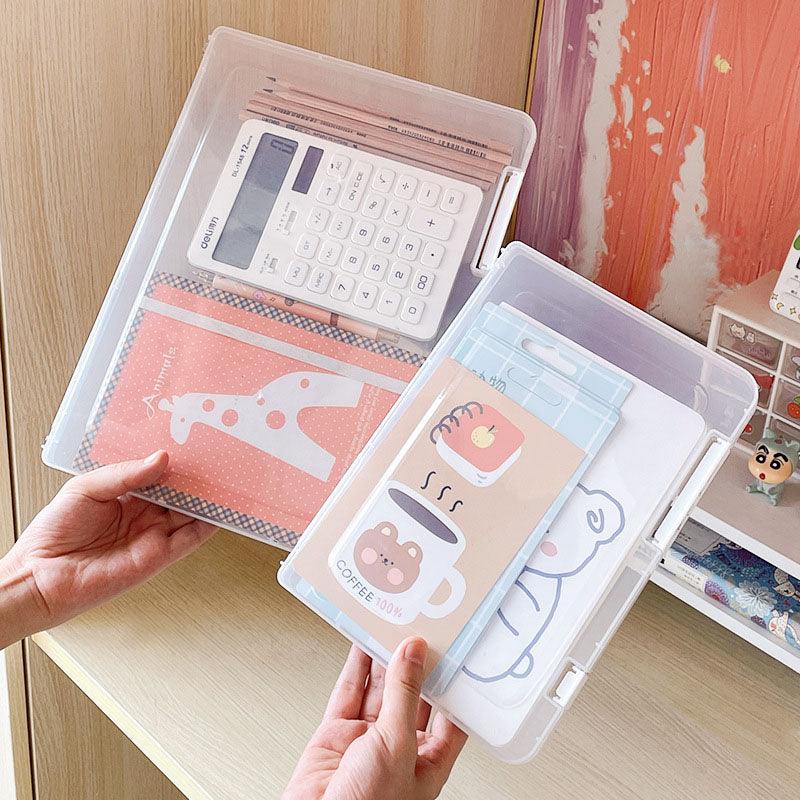Multifunctional transparent storage box, file organization, double buckles, classification and induction, dust protection, easy to carry, daily necessities, large size/small size - CHL-STORE 