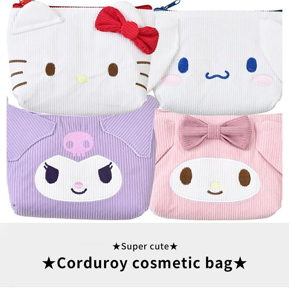 Sanrio Corduroy Handbag Cosmetic Bag Delicate and Exquisite Convenient to Carry Cinnamoroll Hello Kitty Kuromi My Melody Going out