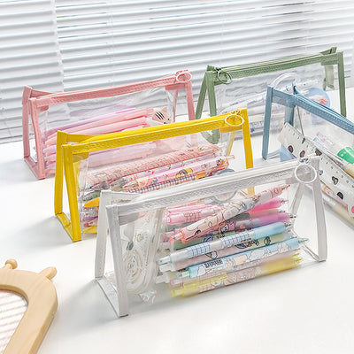 Colorful transparent storage bag, pencil case, simple ins girly heart, cosmetic bag, high appearance, texture, desktop storage stationery bag, practical, zipper transparent bag, ins style