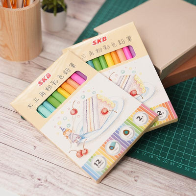 SKB NP-1203 Big Triangle Powder Color 12 Color Pencils Children's Drawing Stationery - CHL-STORE 