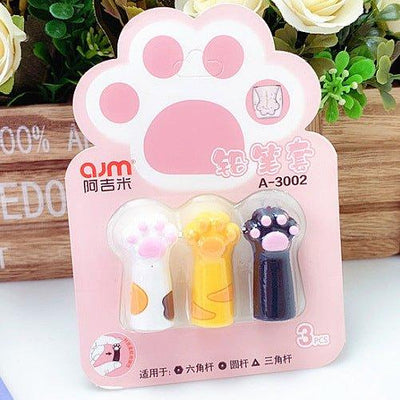 Ajimi cute cat paw shape soft glue children's pencil cap pen three-in-one mixed NP-010003 - CHL-STORE 