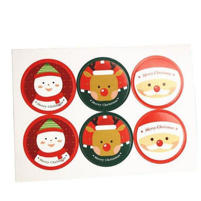 Christmas Stickers Round Christmas Sealing Stickers Dessert Gift Packaging Stickers Cartoon Gift Stickers Labels 6pcs - CHL-STORE 