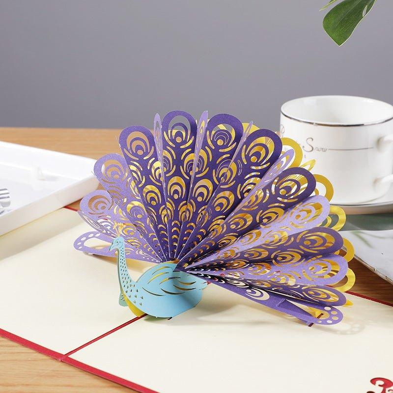 Creative 3D Pop-up Cards Paper Carving Lotus Sailboat Peacock With Pearlescent Envelope NP-050016 - CHL-STORE 