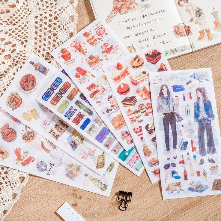 Creative Fresh Watercolor Style Wenqing Illustrations Daily Practical Animals Decorative Stickers Washi Paper Stickers - CHL-STORE 