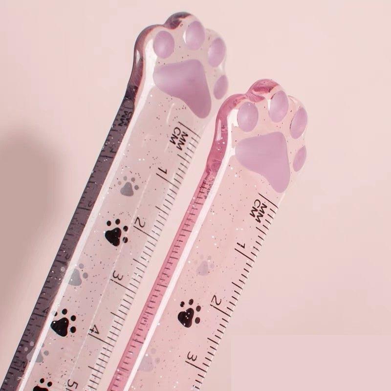 Cute cat scratching ruler cat palm shape shiny shape transparent ruler plastic ruler scale 15cm - CHL-STORE 