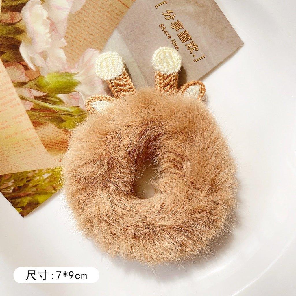 CHUNLUNG/ CHL-STORE Cute Knitted Plush Hair Ring - Playful Hair Accessories for Girls Coffee Antlers